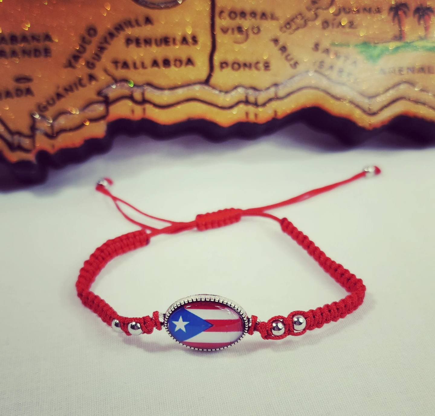 Puerto Rico Flag Adjustable Beaded Bracelets