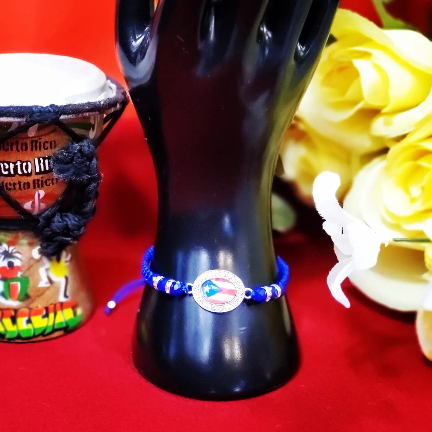 Adjustable Beaded Puerto Rico Flag with white stones Bracelets