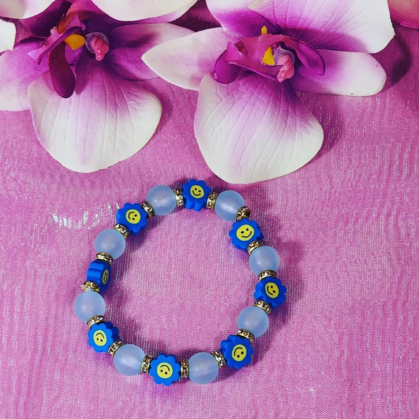 Stretchable "Smiley" flower beaded kids/ Colorful Toddler's Bracelets