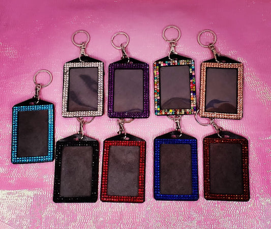 Key chain/Photo/ID Badge Holder with Rhinestones