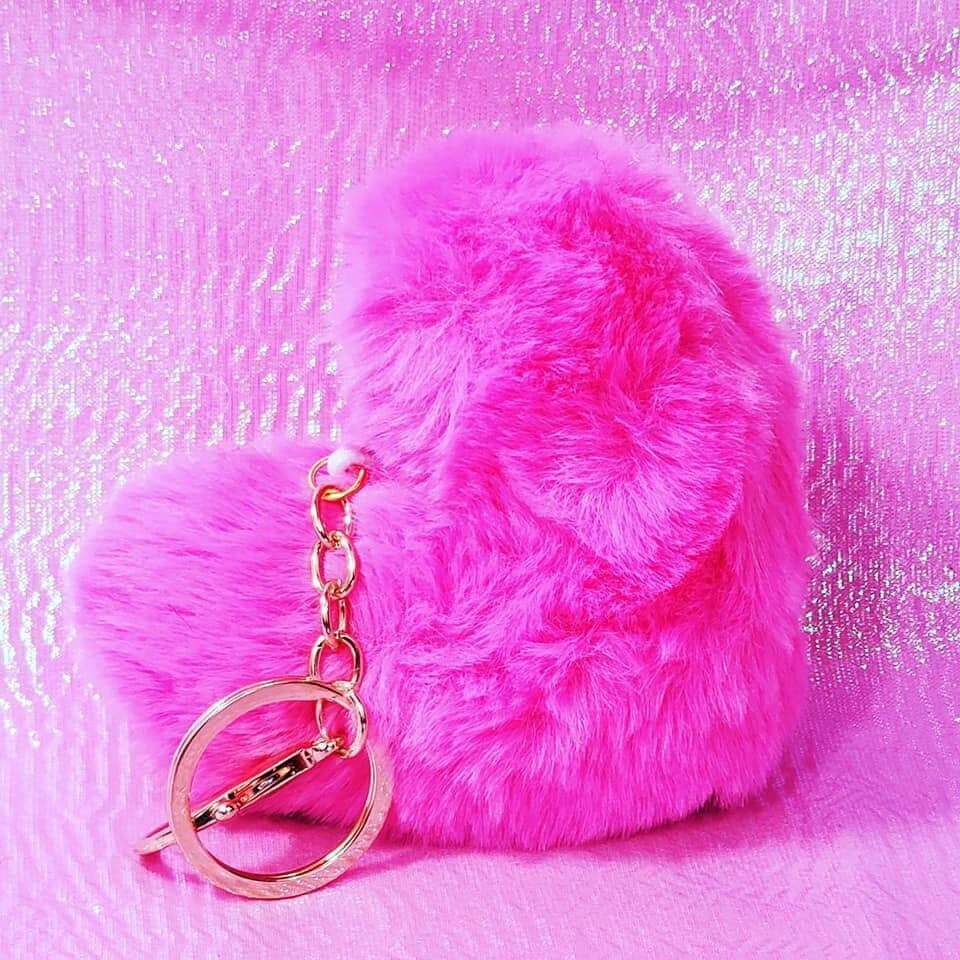 Fuzzy Heart Keychains