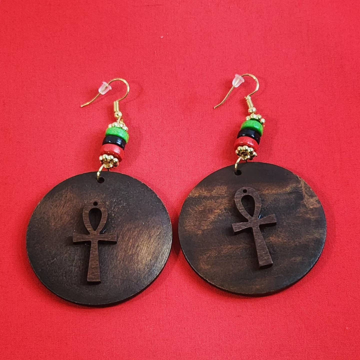 Ankh Wood Fashion Beaded Dangle Earrings