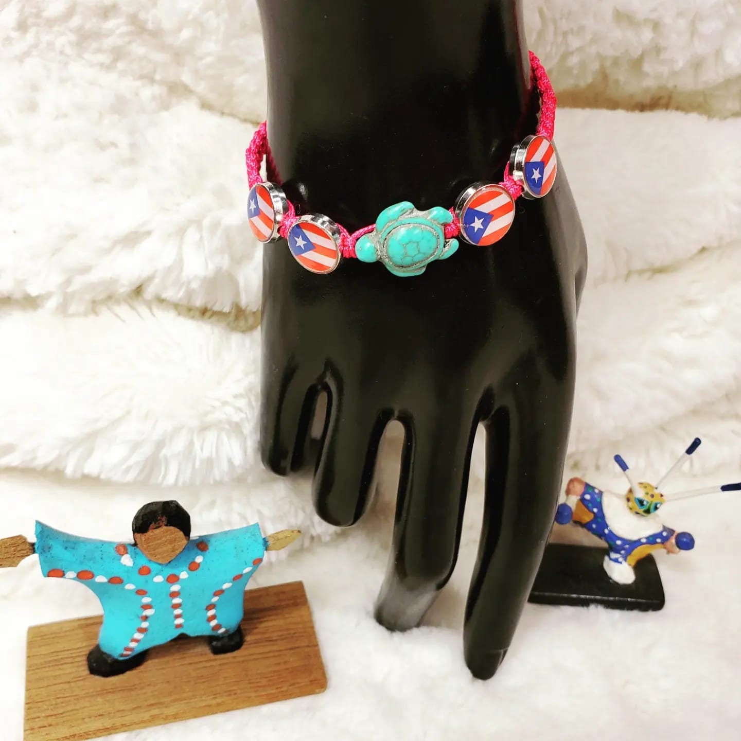 Adjustable 4 Puerto Rico Flag and a Turtle in the Middle Bracelets