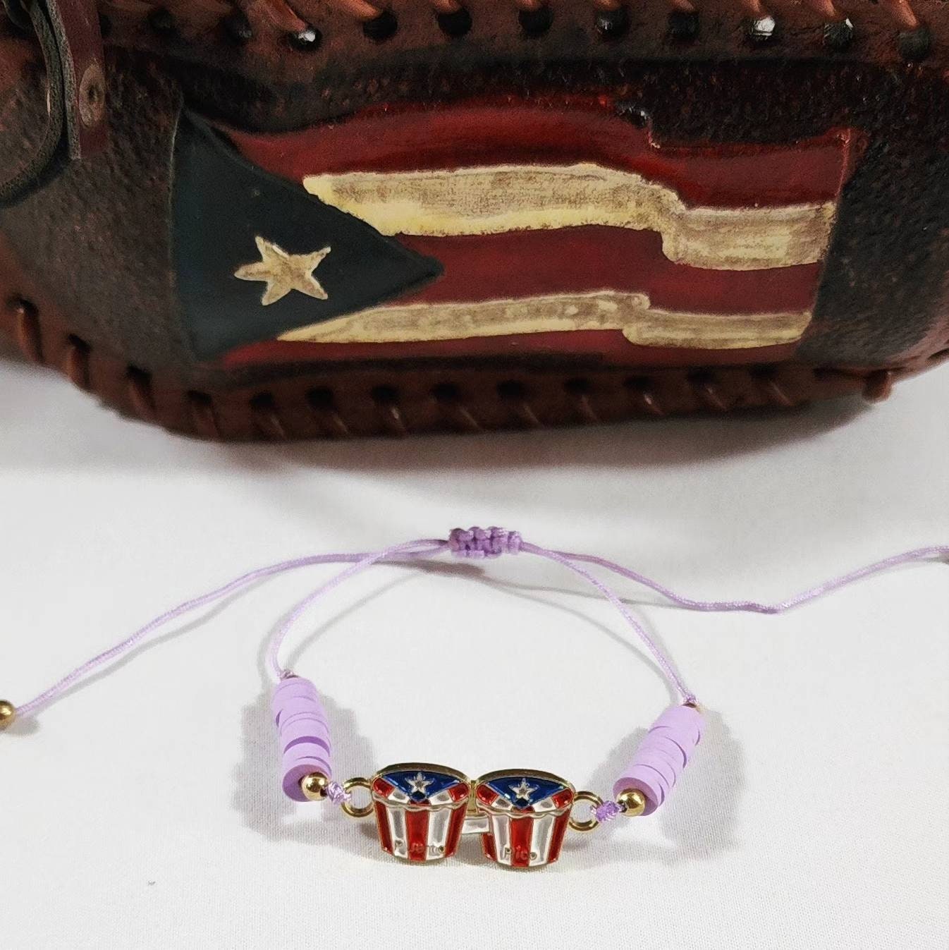 Puerto Rico Bongo Drum Flag Adjustable Beaded Bracelets