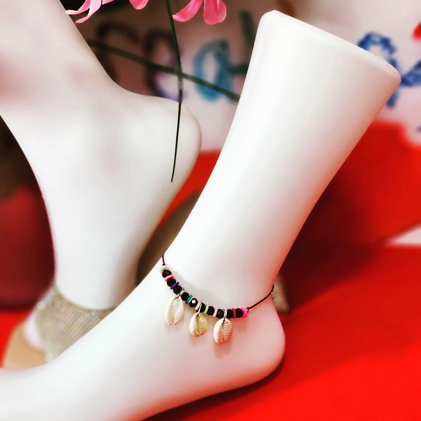 Adjustable Beaded with Seashells hanging Anklet