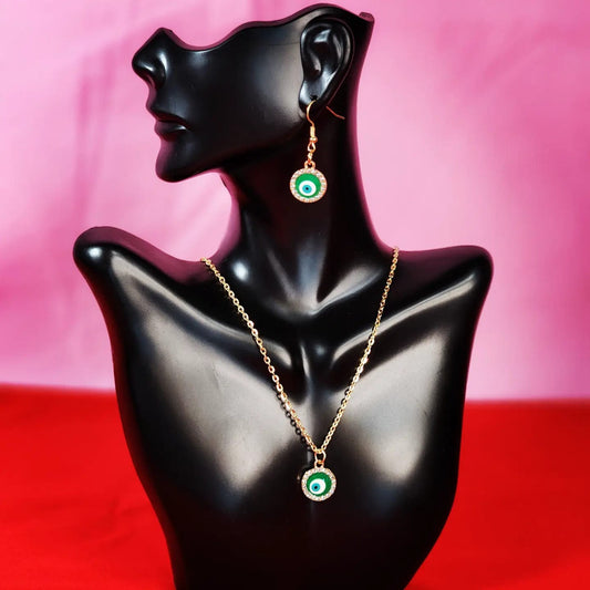 Evil Eye Set of Earrings and Necklace Fashion Jewelry