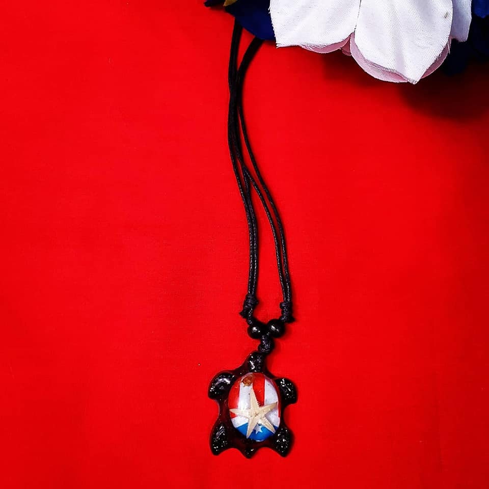 Turtle Necklace, Puerto Rico Flag with starfish and crab design.
