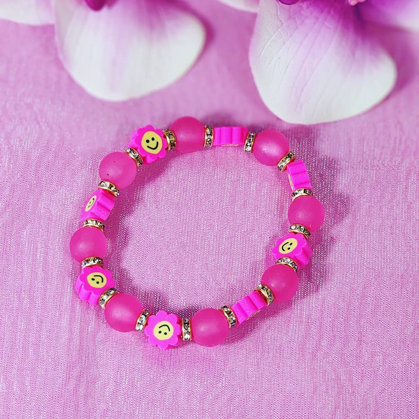Stretchable "Smiley" flower beaded kids/ Colorful Toddler's Bracelets