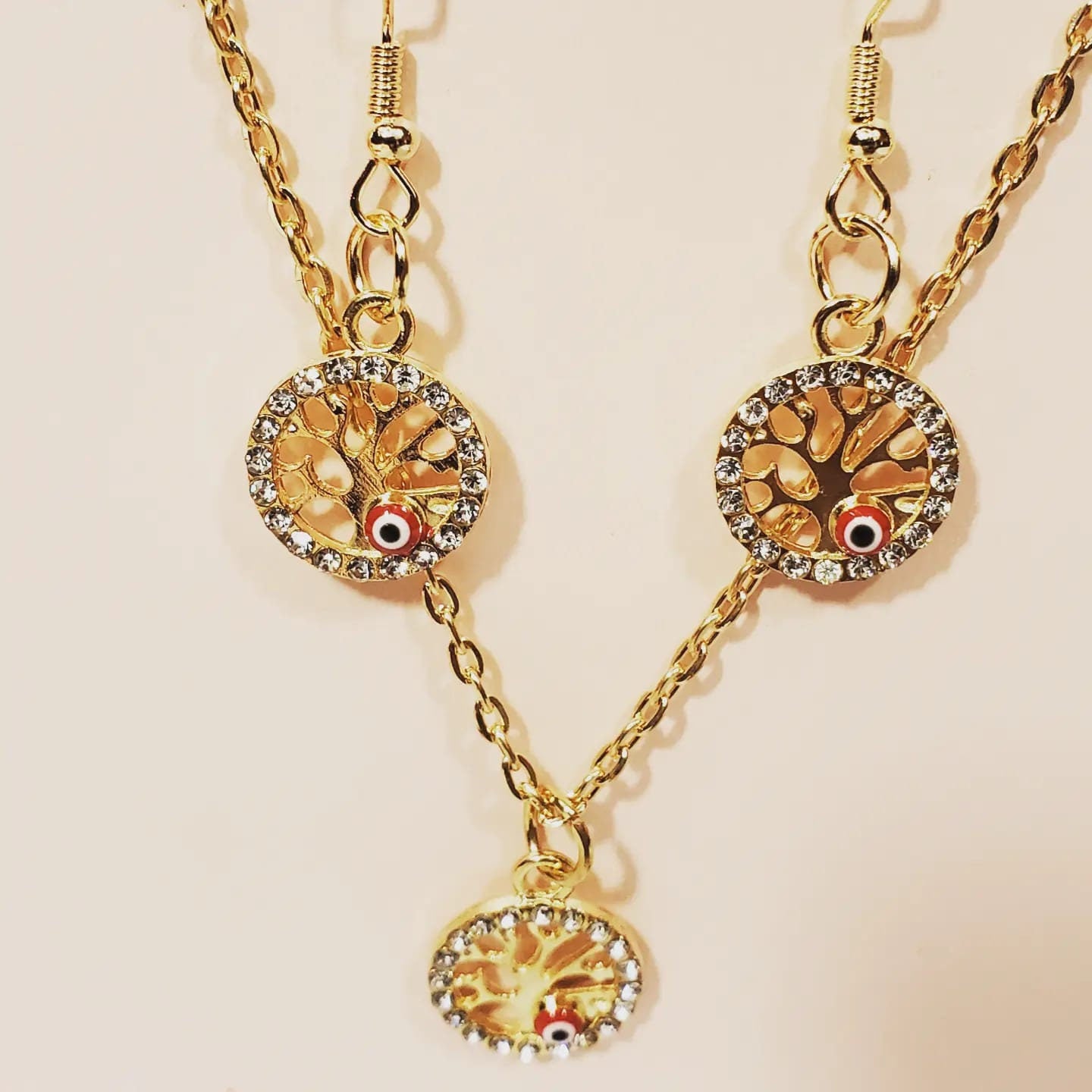 Evil Eye and Tree of Life Set of Earrings & Necklace