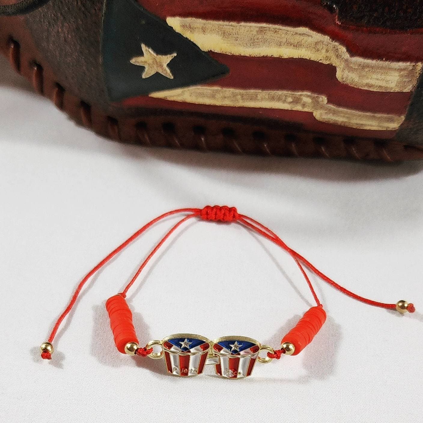 Puerto Rico Bongo Drum Flag Adjustable Beaded Bracelets