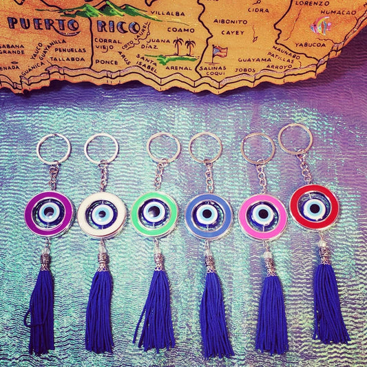 Evil Eye Keychain with Blue Tassel