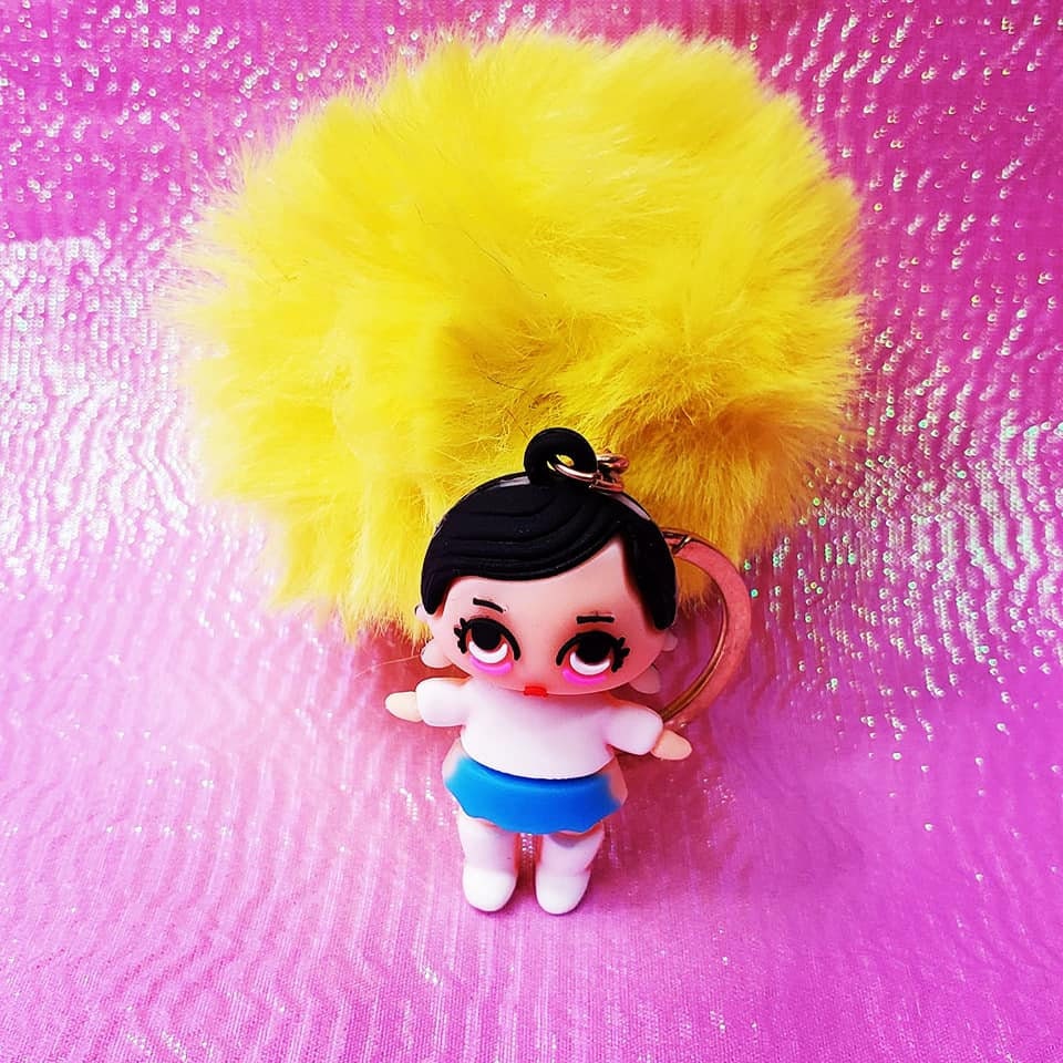 Cartoon Girls Fluffy Pompoms Keychains