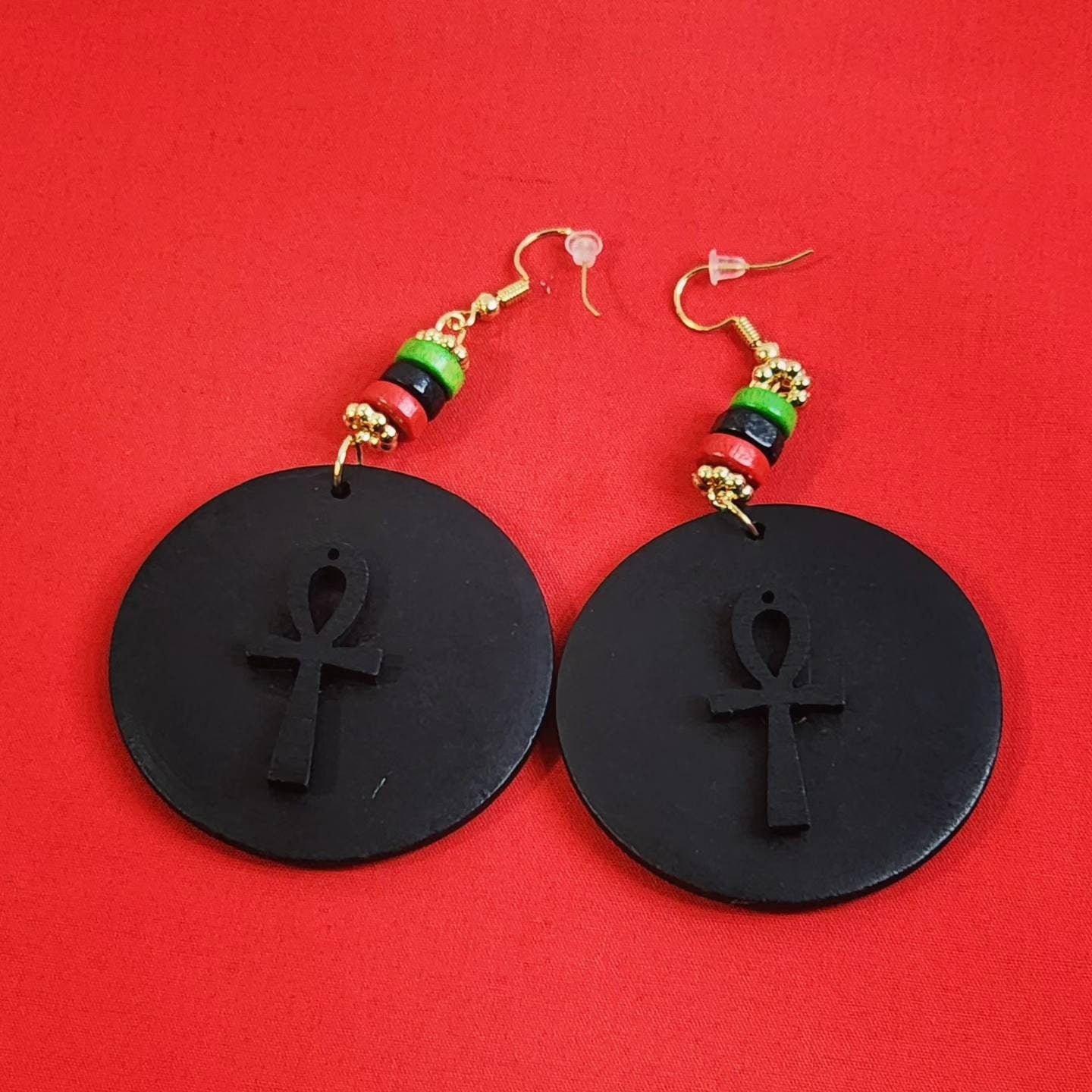 Ankh Wood Fashion Beaded Dangle Earrings