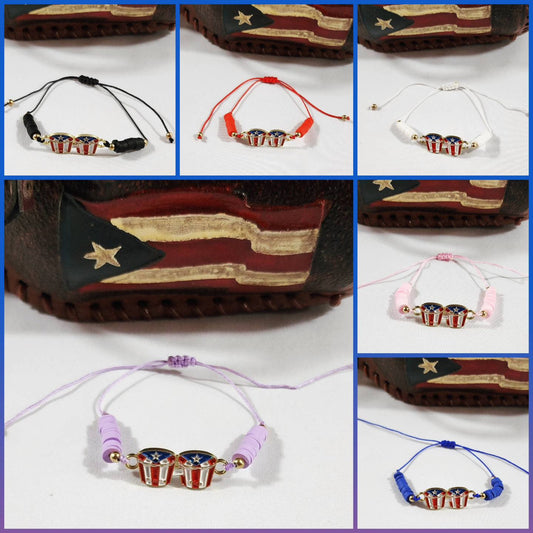 Puerto Rico Bongo Drum Flag Adjustable Beaded Bracelets