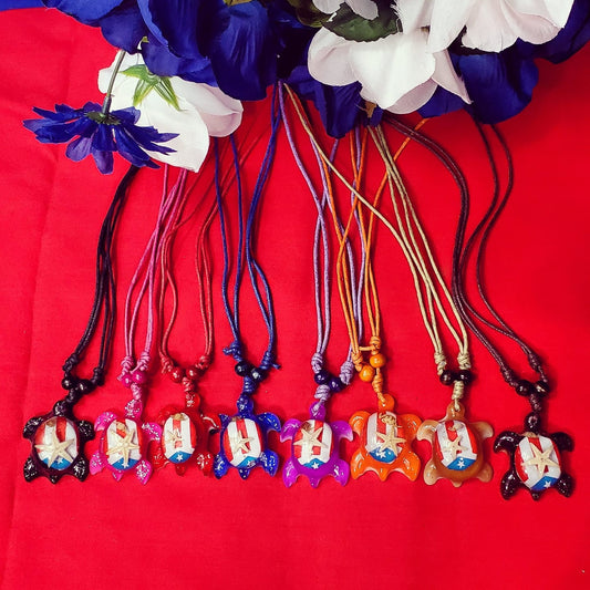 Turtle Necklace, Puerto Rico Flag with starfish and crab design.