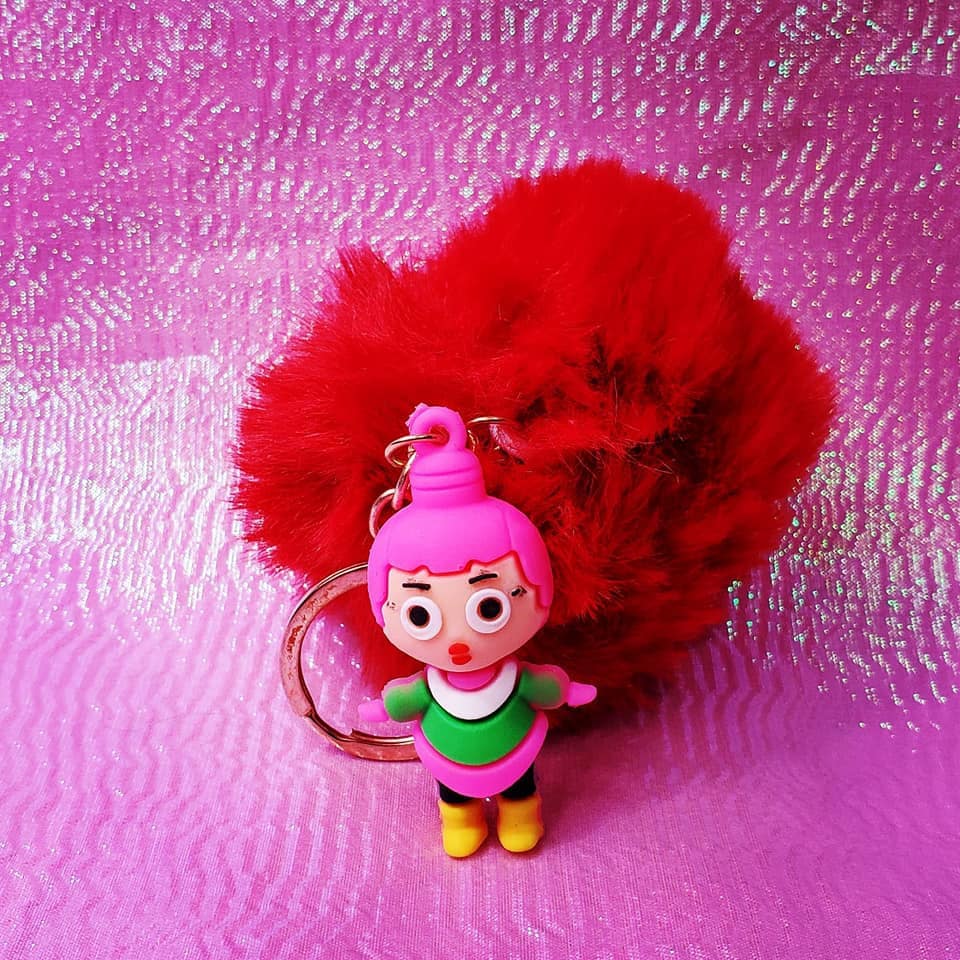 Cartoon Girls Fluffy Pompoms Keychains