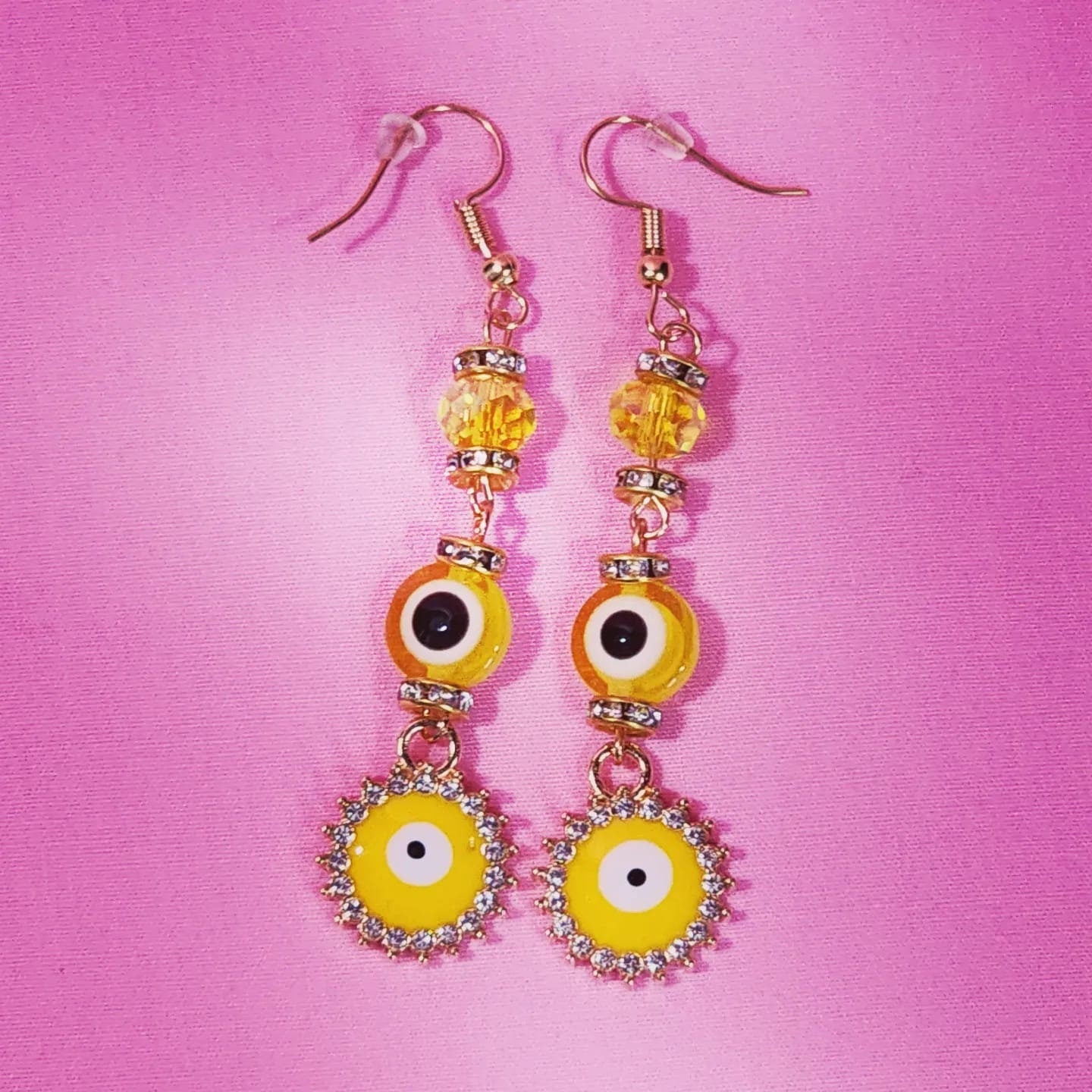 Drop Dangle Evil Eye Earrings With Rhinestones