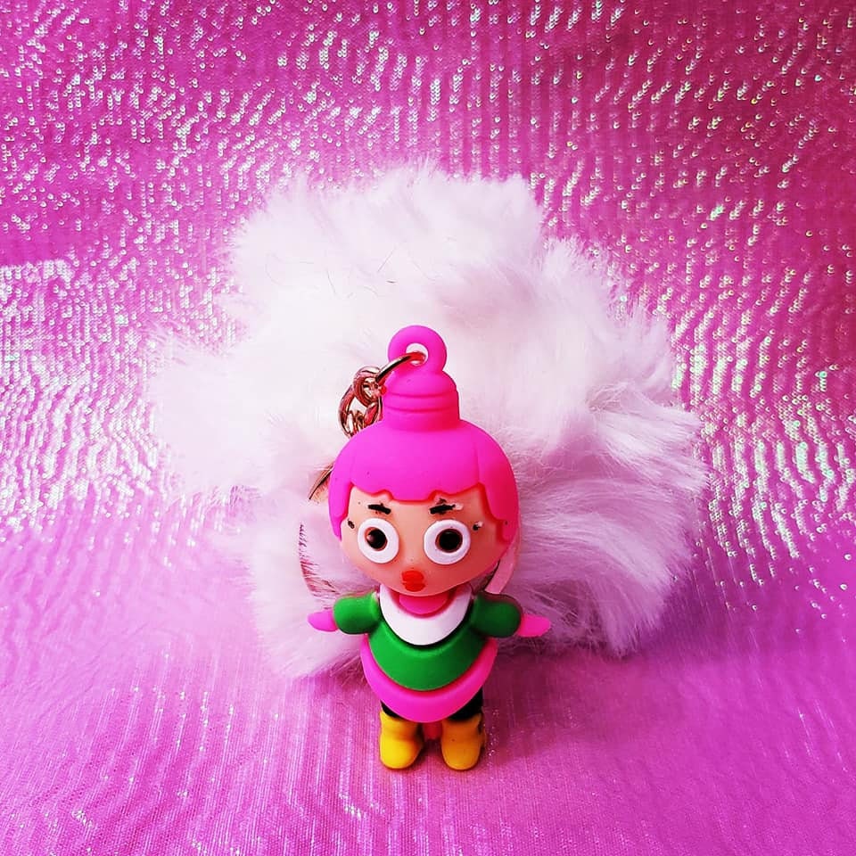 Cartoon Girls Fluffy Pompoms Keychains