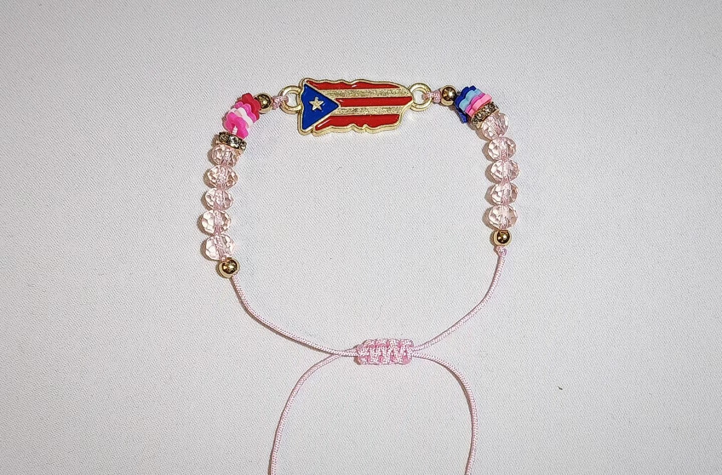 Puerto Rico Flag Beaded Adjustable Bracelet