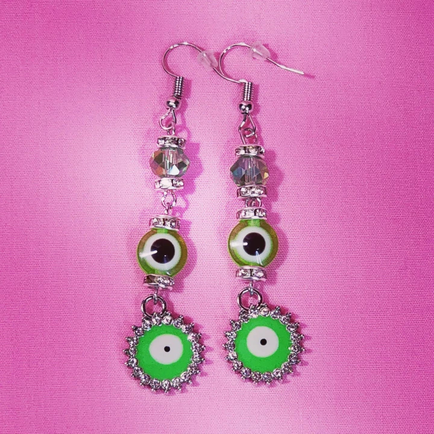 Drop Dangle Evil Eye Earrings With Rhinestones