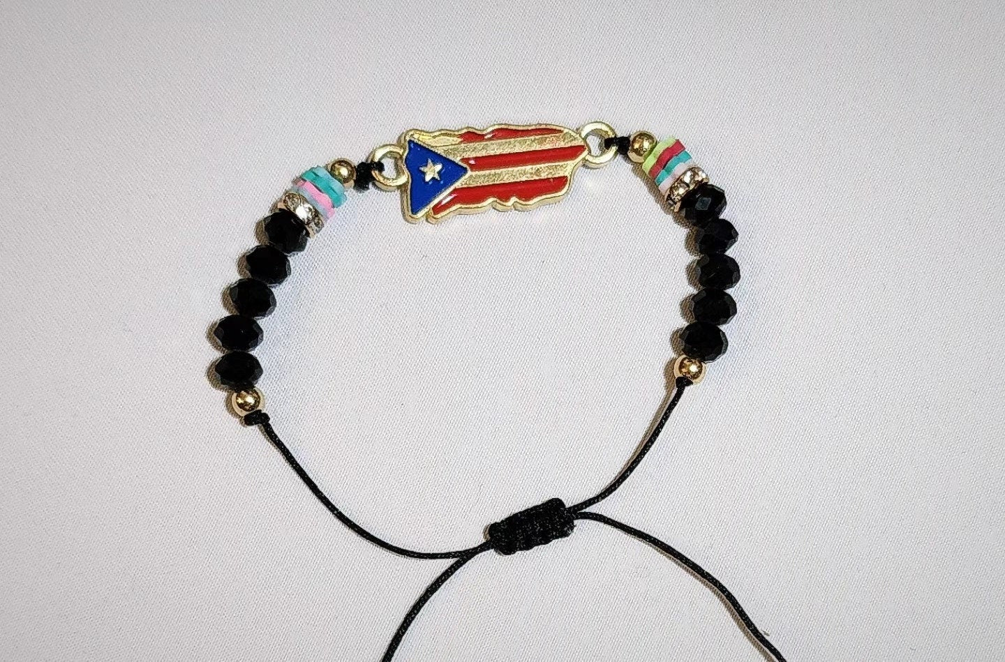Puerto Rico Flag Beaded Adjustable Bracelet