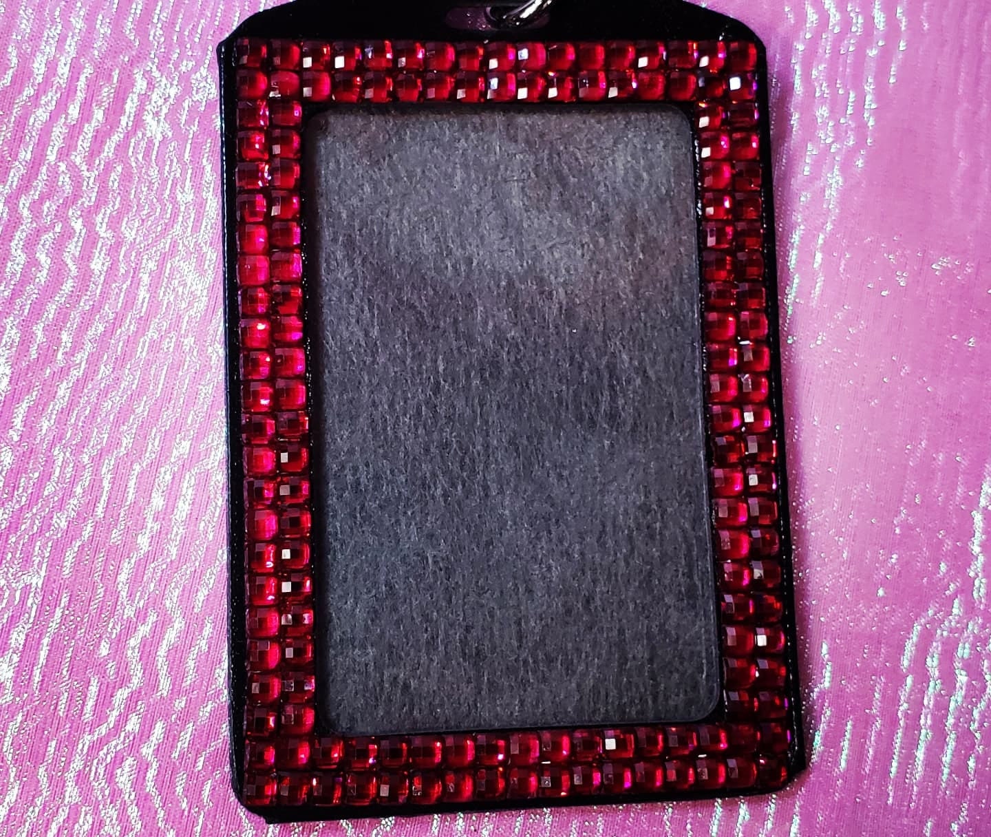 Key chain/Photo/ID Badge Holder with Rhinestones