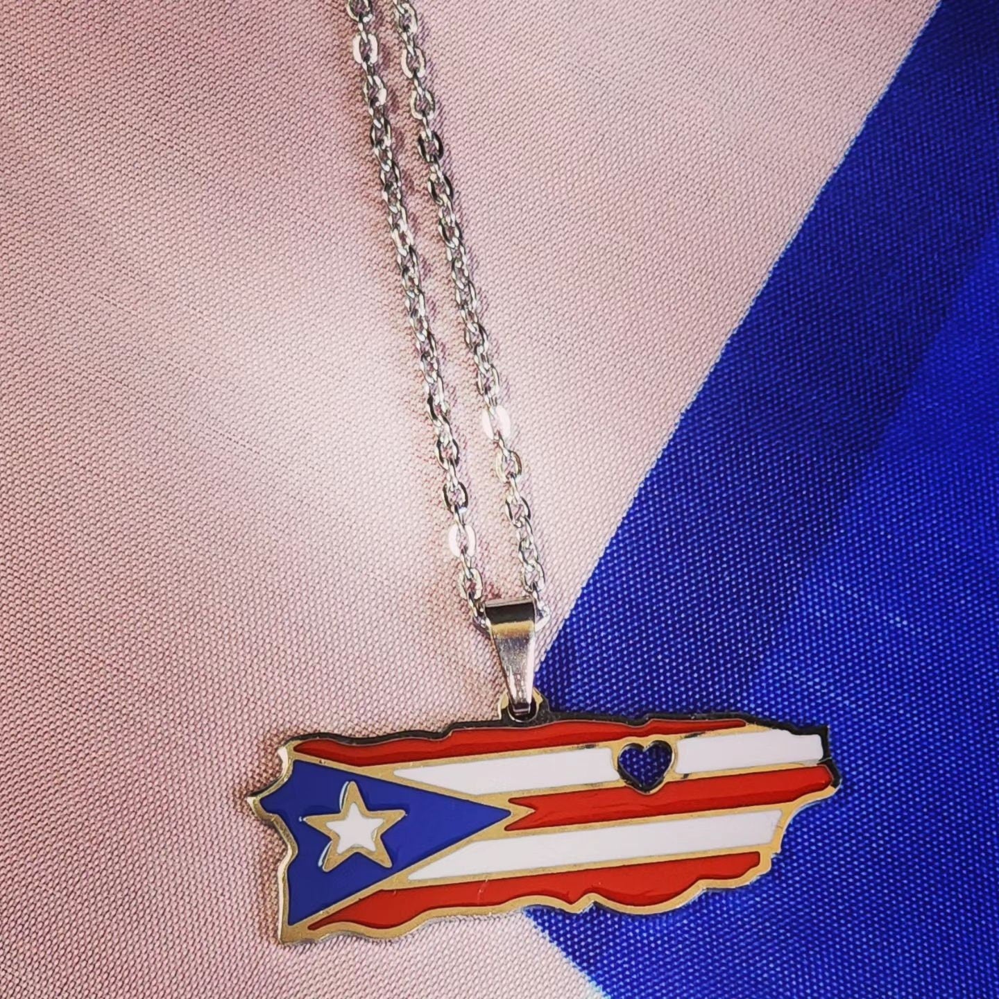 Silver Puerto Rico Flag Necklace