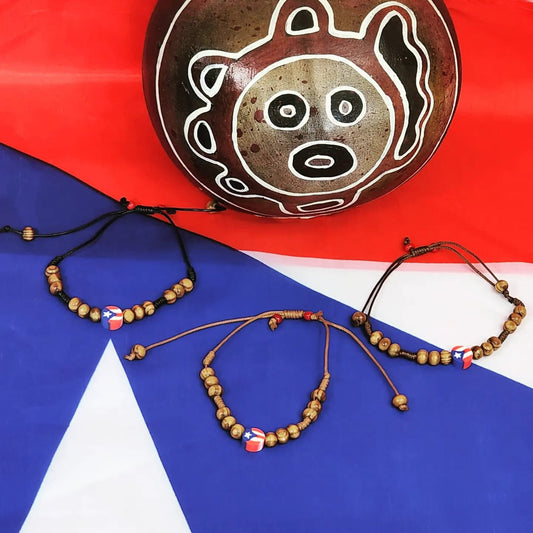 Wooden Beaded Adjustable Puerto Rico Flag Bracelets
