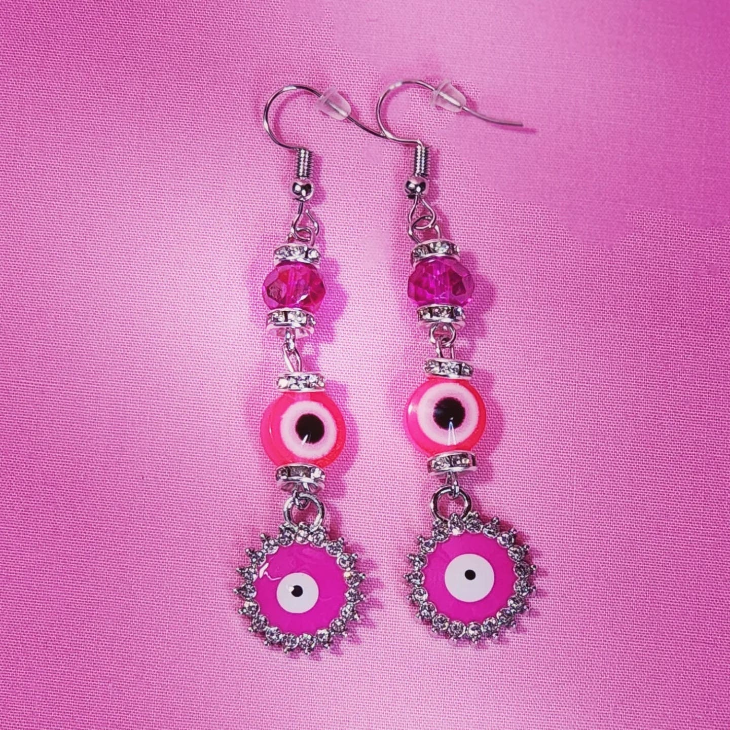 Drop Dangle Evil Eye Earrings With Rhinestones