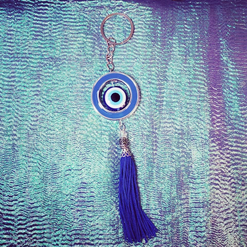 Evil Eye Keychain with Blue Tassel