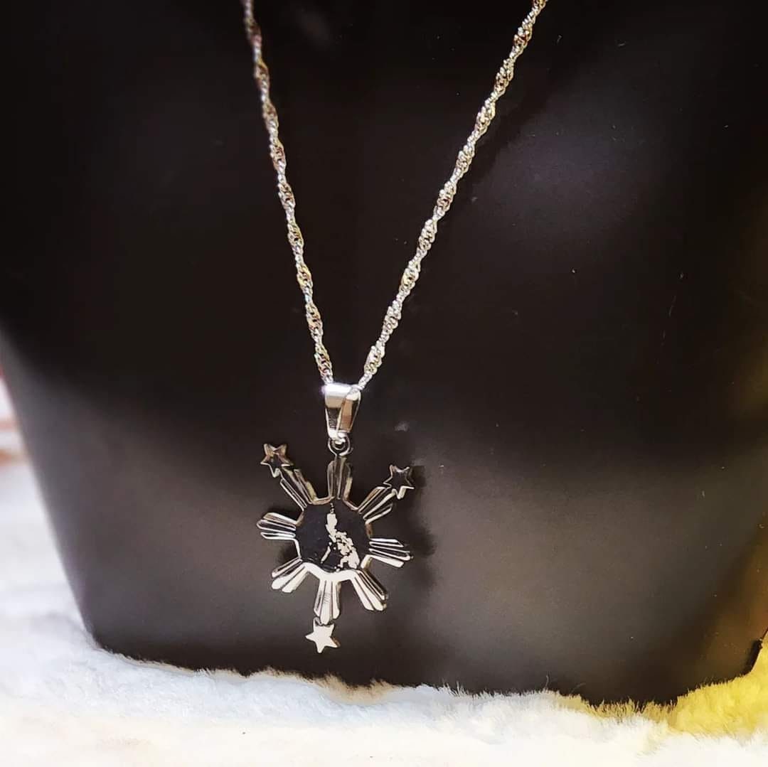 Stainless Steel Philippine Sun with Philippine Map Necklace "Kwintas"