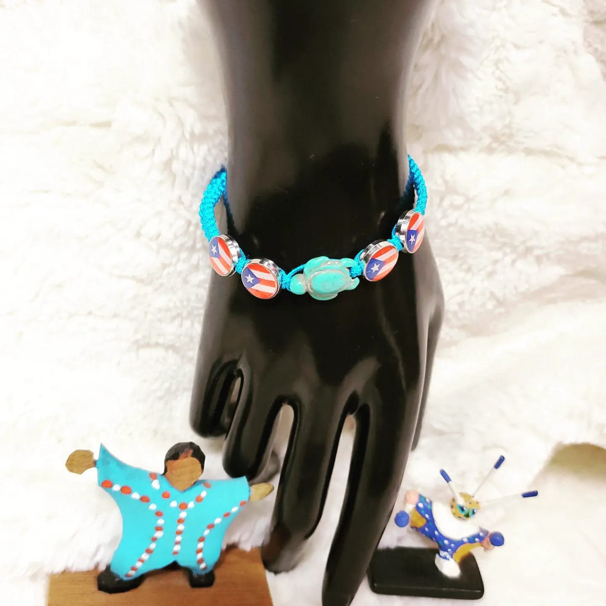 Adjustable 4 Puerto Rico Flag and a Turtle in the Middle Bracelets