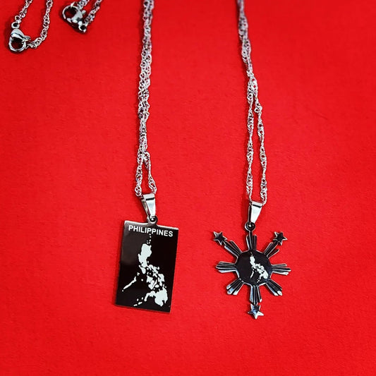 Stainless Steel Philippine Sun with Philippine Map Necklace "Kwintas"