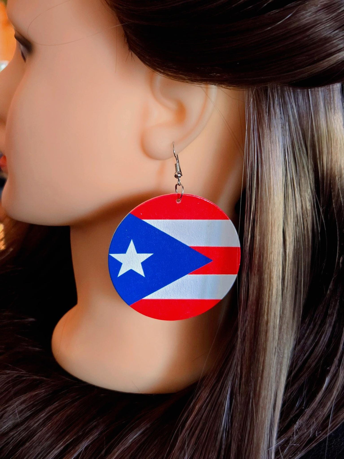 Puerto Rico Flag Dangle Drop Earrings
