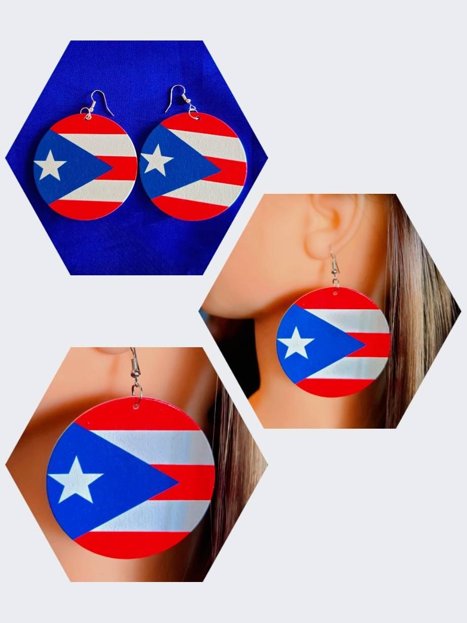 Puerto Rico Flag Dangle Drop Earrings