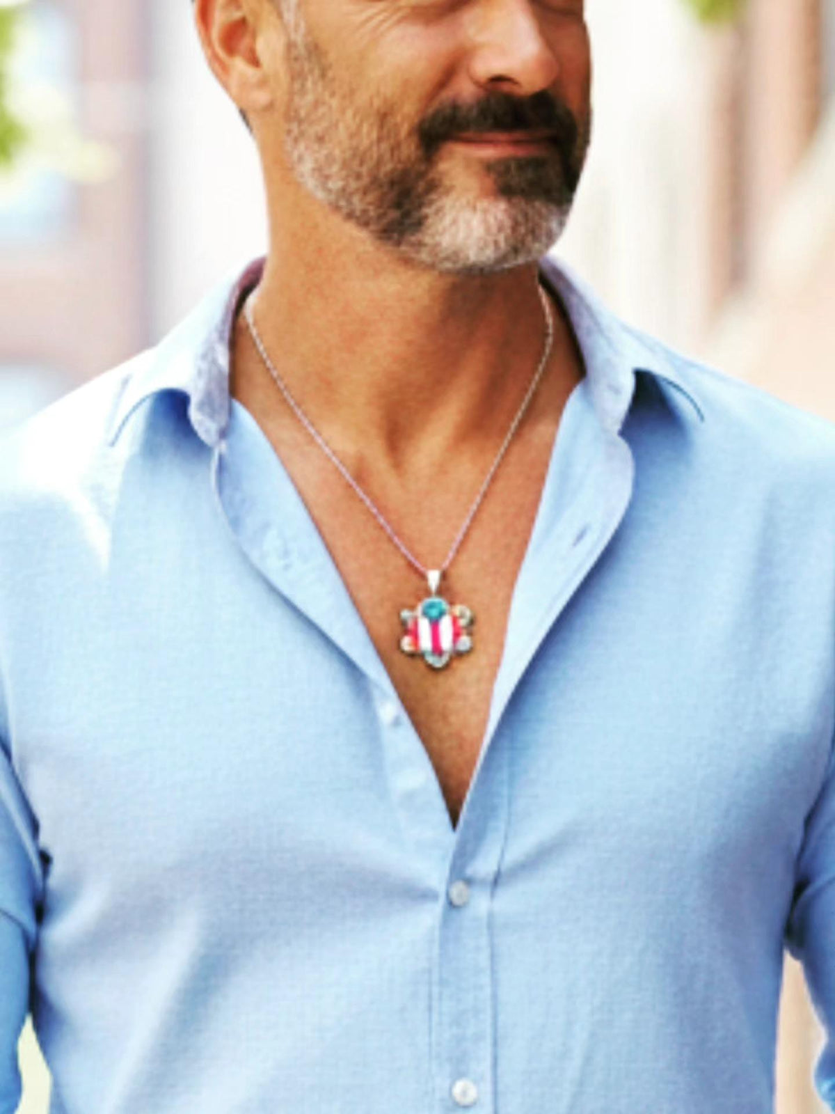Puerto Rico Flag Silver Necklace