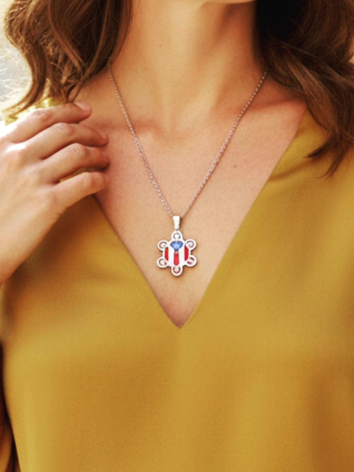 Puerto Rico Flag Silver Necklace