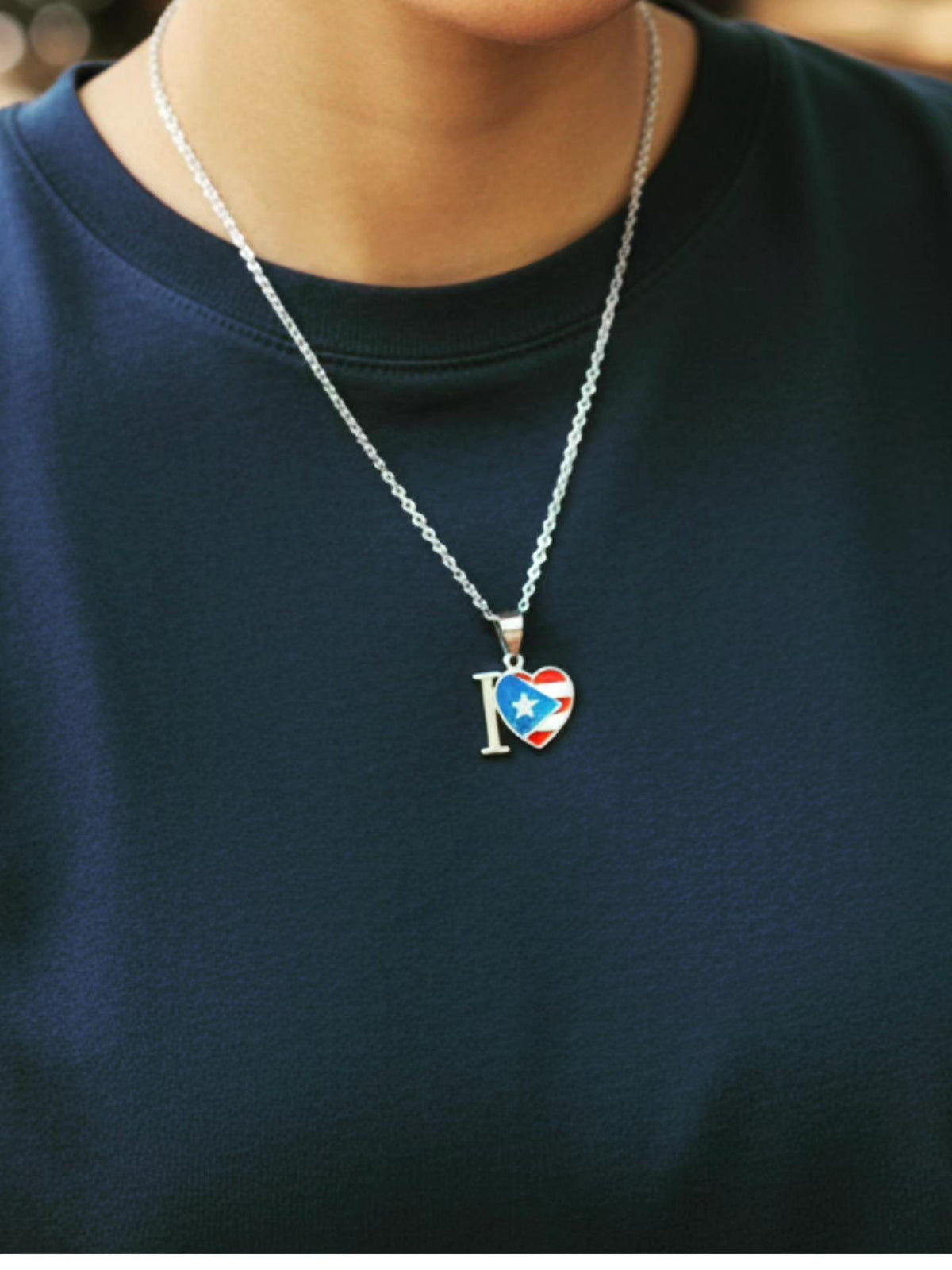 Puerto Rico Flag Silver Necklace