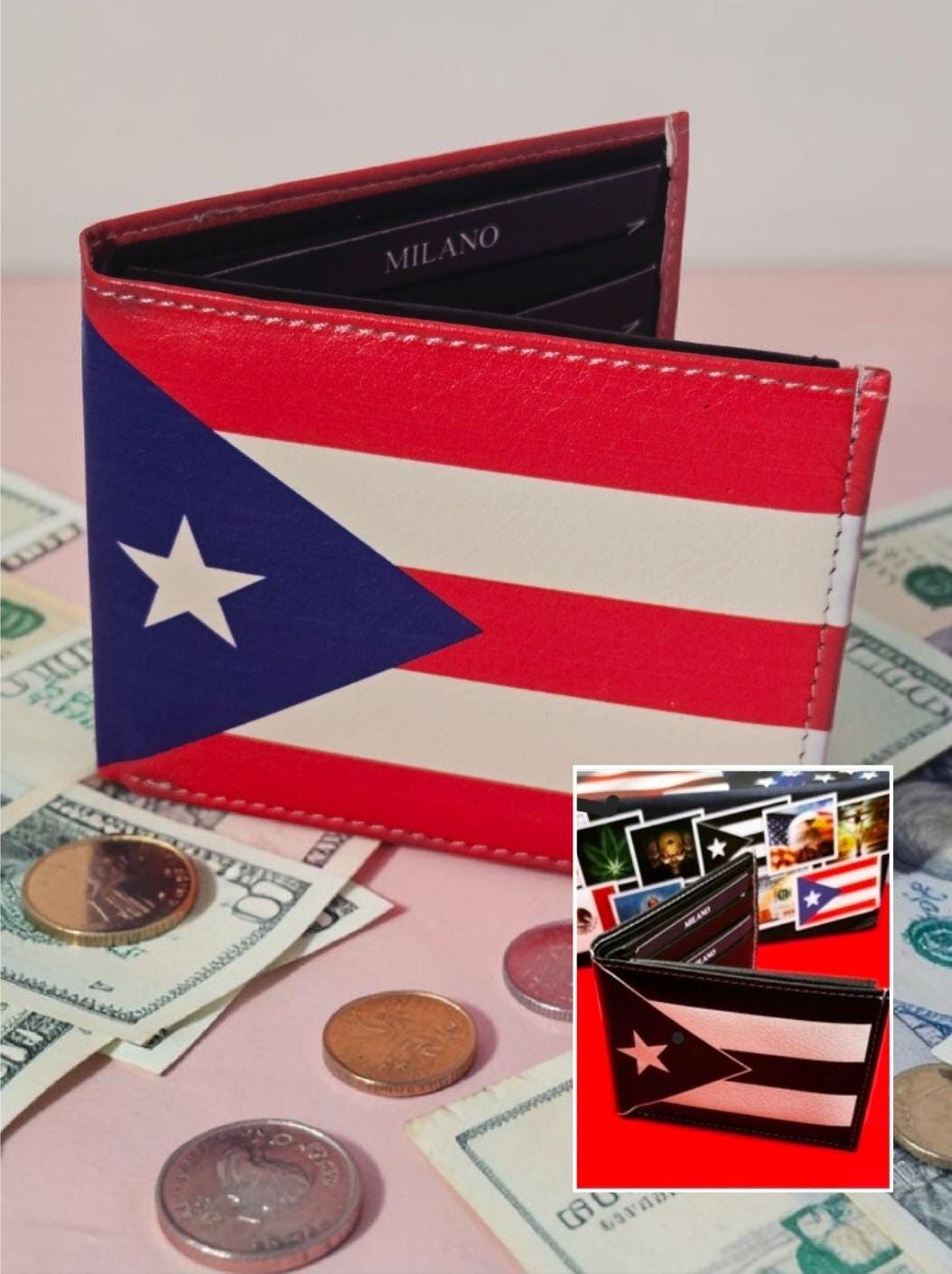 Puerto Rico Flag Art Milano Wallet (Red/White/Blue & B/W)